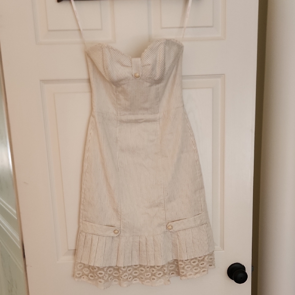 Betsey Johnson Cream Mini Dress with Lace Hem
